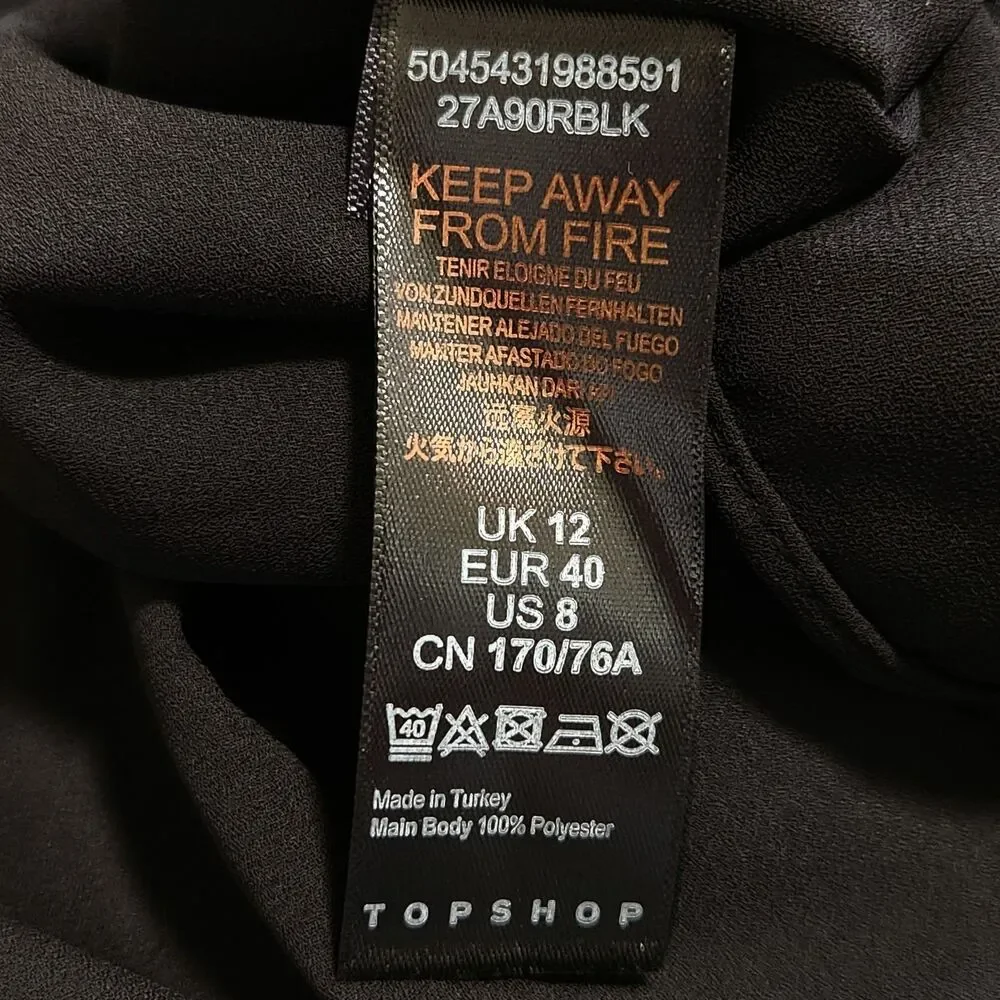 Topshop Black Crinkled Satin Paper Bag Waist Maxi Skirt Women's 8 Whimsigoth